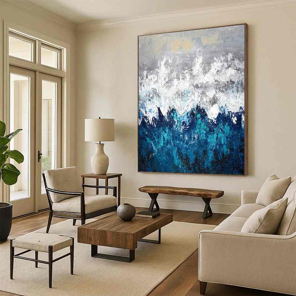 White Original Mountain Landscape Abstract Wall Art QMZC0